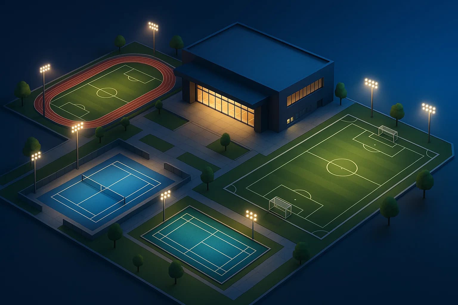 Isometric view of sports complex